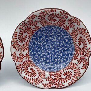 2 Gen-emon kJapan Orange & Blue Porcelain Bowls Signed 4" x 2" Imari Dessert